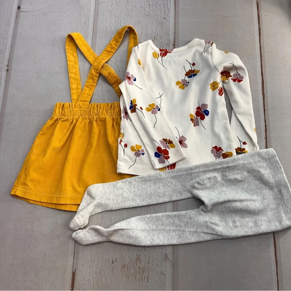 Baby Girl‎ Carter's 3-Piece Floral Tee, Corduroy Jumper, & Tights Set SIZE 24M